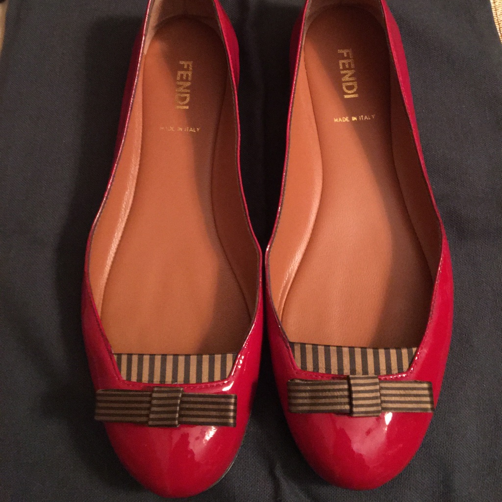 Fendi PreLoved Authentic Vintage Signature Stripes Genuine Leather Flats